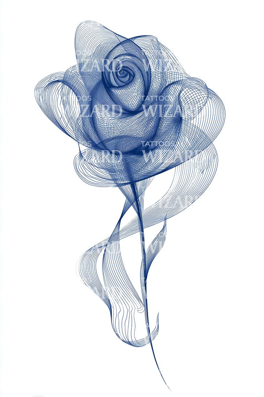 Blue Wireframe Rose Tattoo Idea