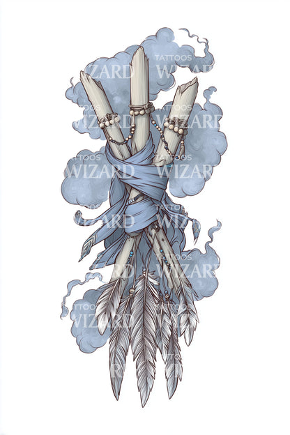 Blue Wrapped Feathers Tattoo Design