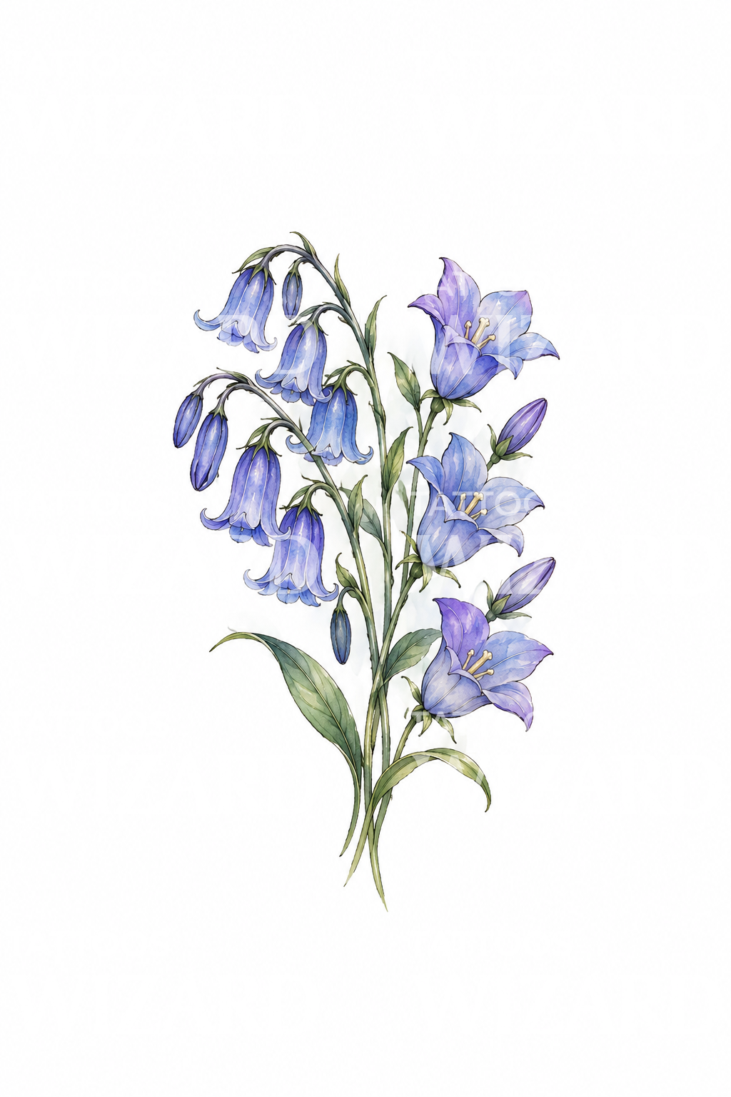 Tatuaggio acquerello di campanule e campanula viola