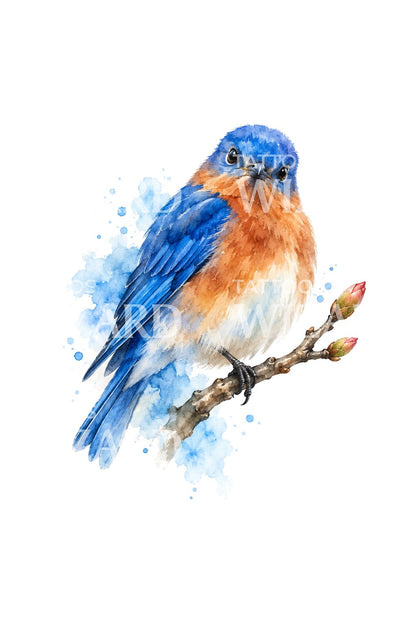 Tattooontwerp van een blauw vogeltje op een uitlopende tak