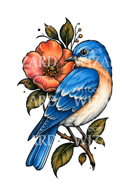 Diseño de tatuaje de azulejo con rosa silvestre