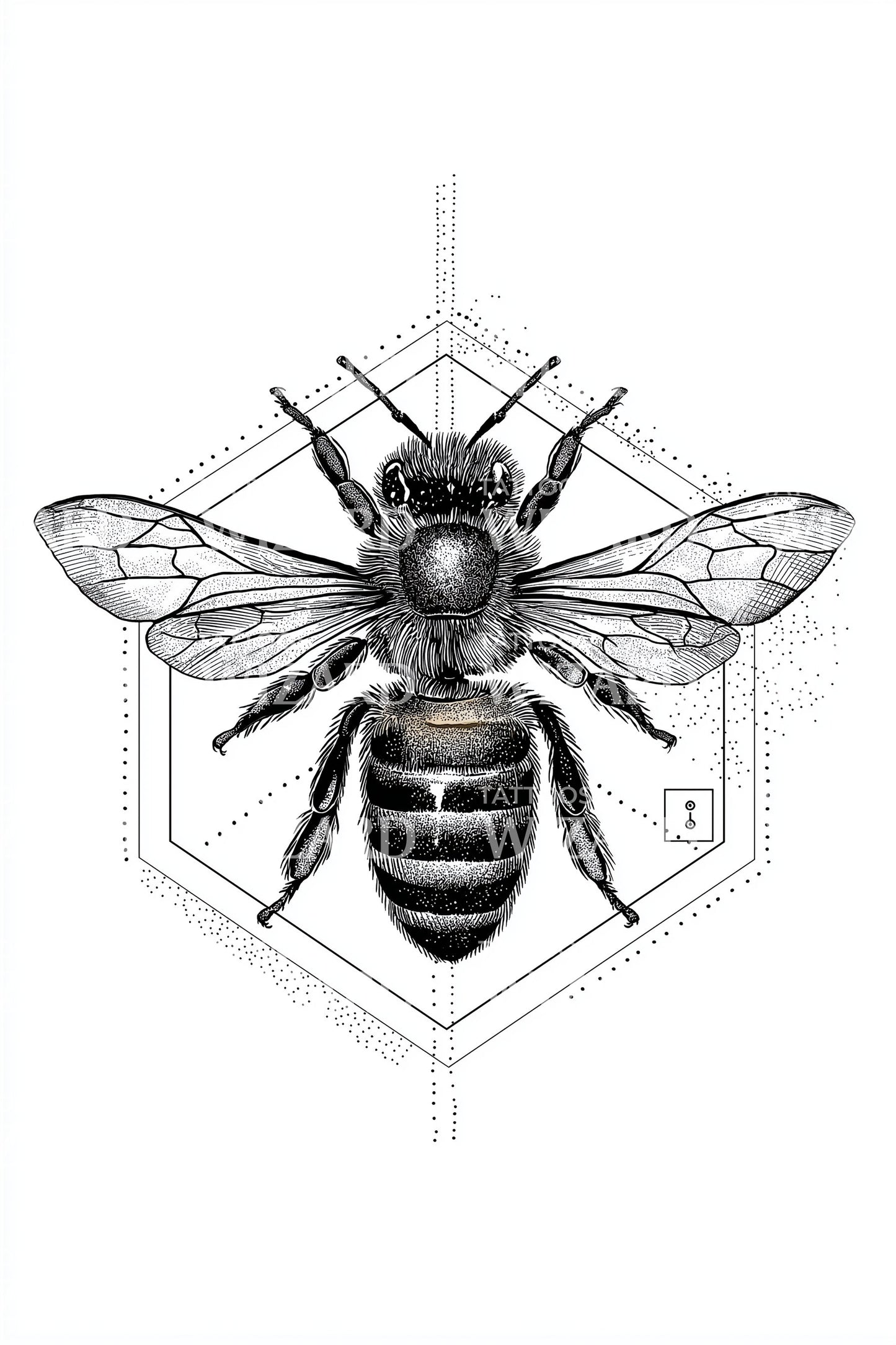 Blueprint Bee Geometry Tattoo Illustration