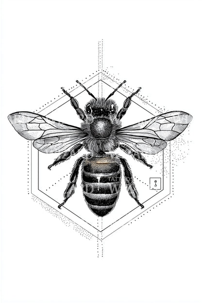 Blueprint Bee Geometry Tattoo Illustration