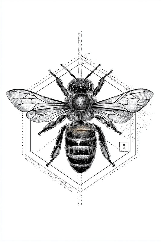 Blueprint Bee Geometry Tattoo Illustration