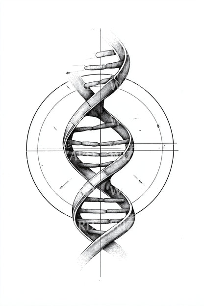 Blueprint DNA Spiral Tattoo Illustration