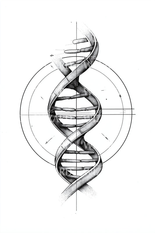 Blueprint DNA Spiral Tattoo Illustration