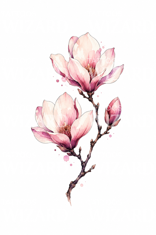 Idea per tatuaggio ad acquerello con ramo di magnolia blush