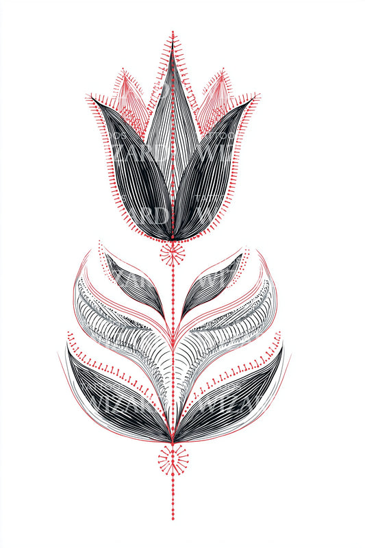 Blush Petal Folk Flower Tattoo Illustration