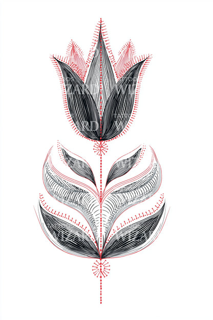 Blush Petal Folk Flower Tattoo Illustration