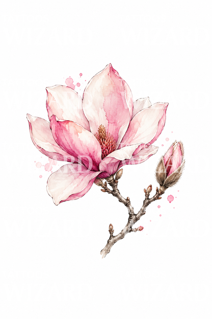 Blush Pink Magnolia Branch Tattoo Design