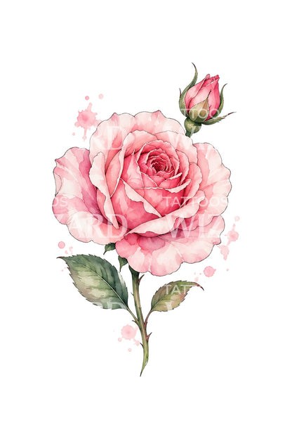 Idee voor een blushroze aquarelrozentatoeage