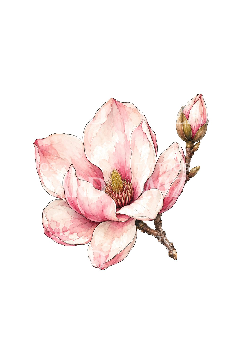 Punertava magnolia akvarellitatuointiin