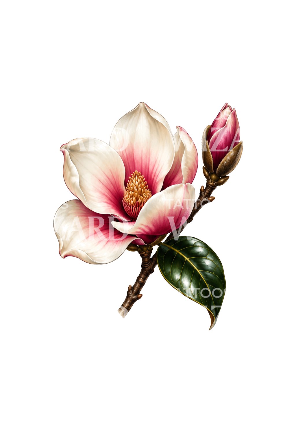 Τατουάζ ανθισμένης κρεμ magnolia σε ροδαλό τόνο