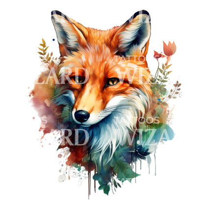 Watercolor Fox Head Tattoo Design