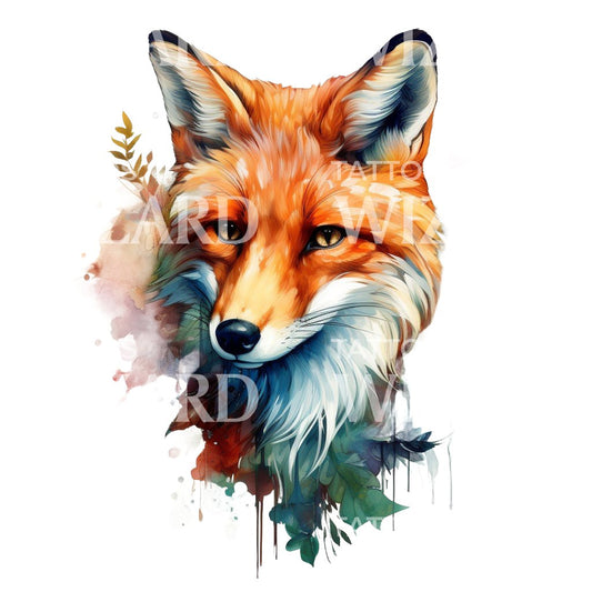 Watercolor Fox Head Tattoo Design