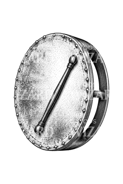 Tatoveringsdesign med bodhrán og kølle
