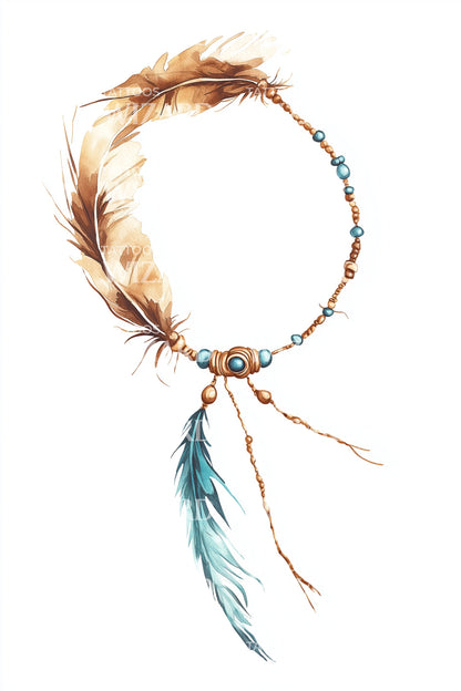 Boho Beaded Feather Hoop Tattoo Design