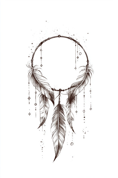 Boho Feather Dreamcatcher Tattoo Design