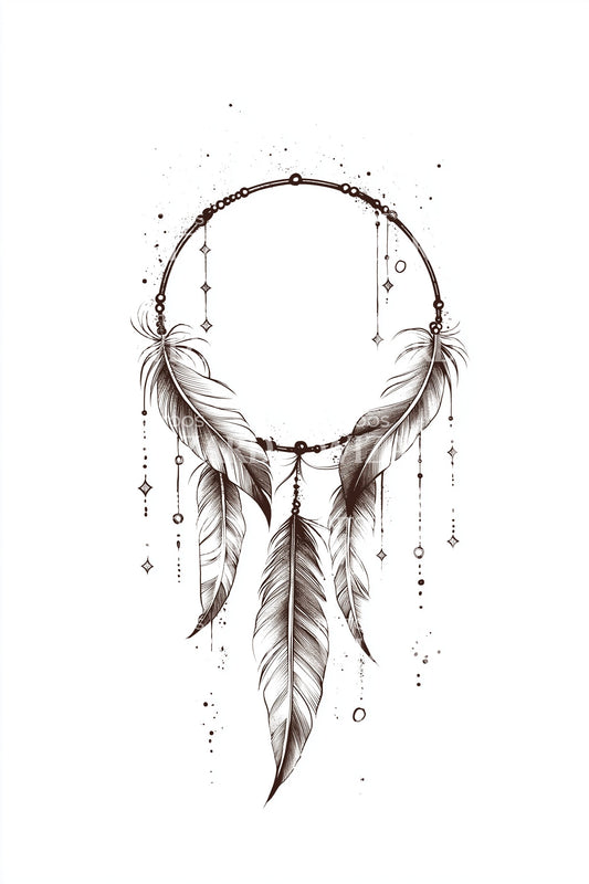 Boho Feather Dreamcatcher Tattoo Design