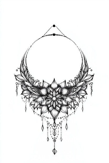 Boho Gem Necklace Tattoo Illustration
