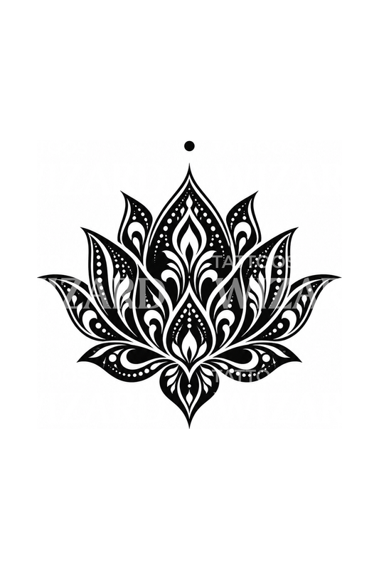 Näyttävä musta lootus negative space blackwork -tatuointi