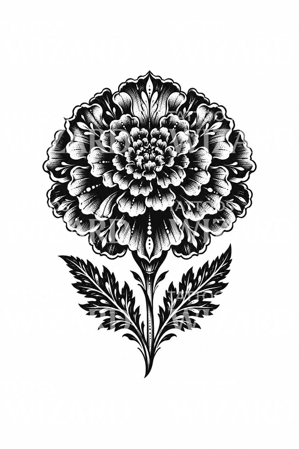 Design de tatuagem de calêndula em blackwork
