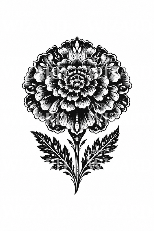 Design de tatuagem de calêndula em blackwork