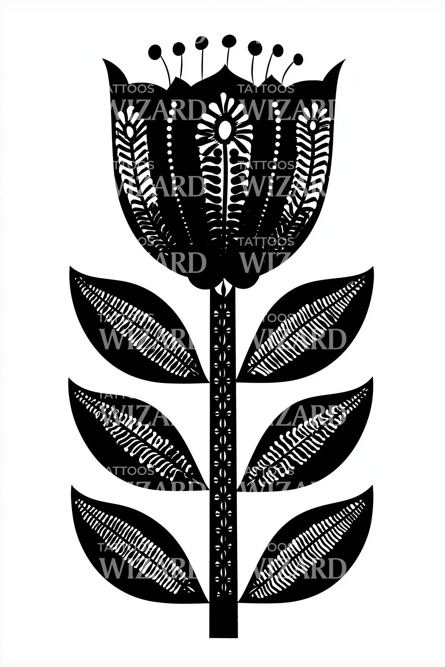 Bold Folk Blossom Tattoo Design