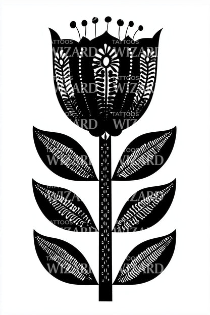 Bold Folk Blossom Tattoo Design