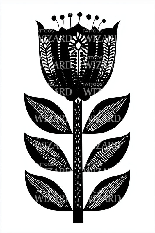Bold Folk Blossom Tattoo Design