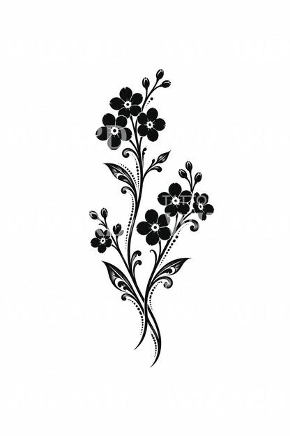 Markantes Vergissmeinnicht-Blackwork-Tattoo