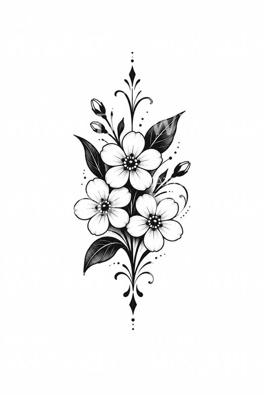 Tatouage blackwork audacieux myosotis