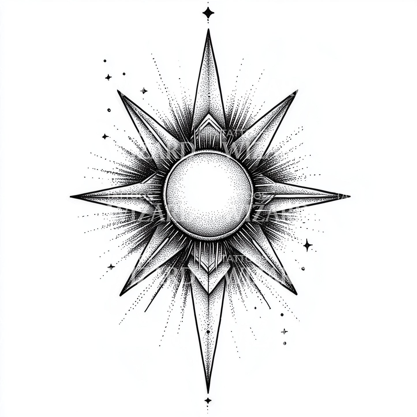 Idea de Tatuaje de Sol Radiante Geométrico en Negrita