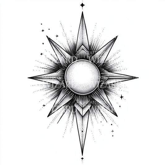 Bold Geometric Sunburst Tattoo Idea