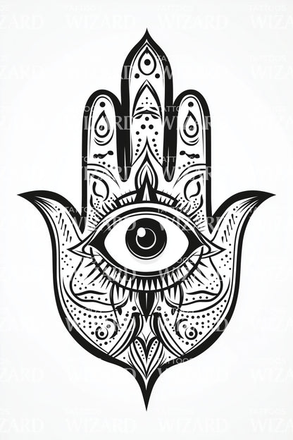 Bold Hamsa Eye Emblem Tattoo Idea