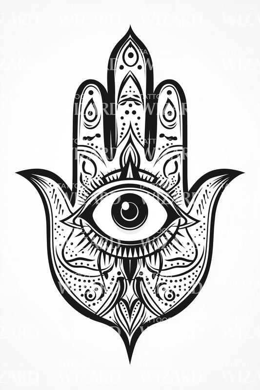Bold Hamsa Eye Emblem Tattoo Idea