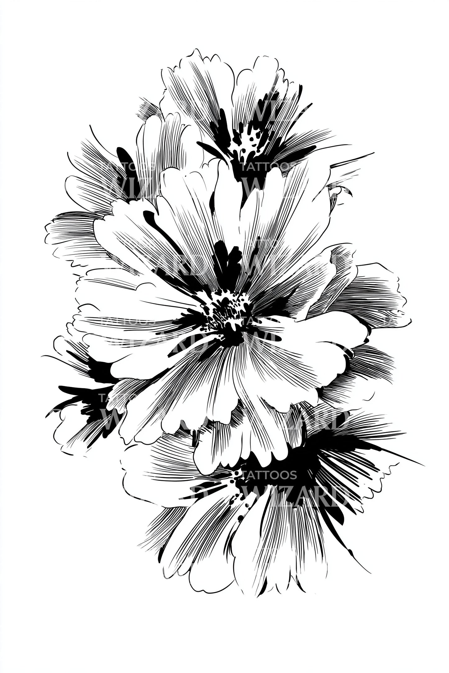 Diseño de tatuaje de flor audaz con tinta