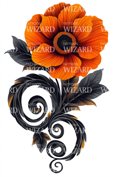 Djärv vallmo scroll tatuering design