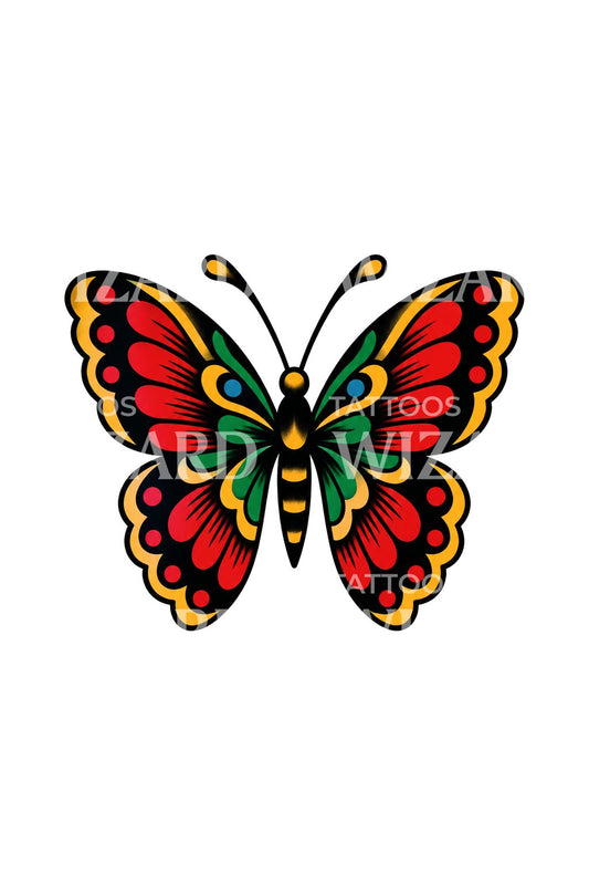 Bold Traditional Butterfly Flash Tattoo Idea