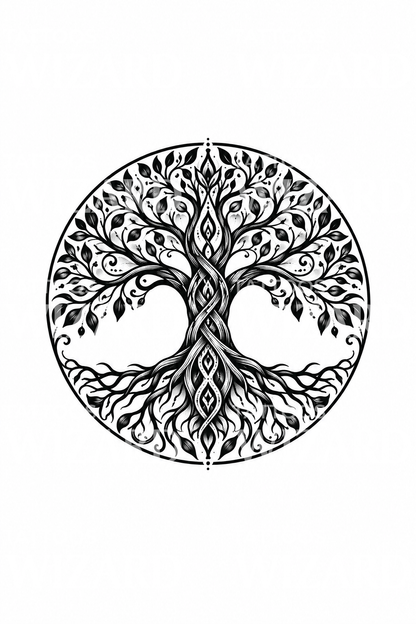 Bold Tree of Life in Circle Tattoo Design