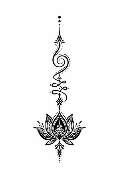 Έντονο Unalome με μαύρο λωτό, ιδέα τατουάζ blackwork
