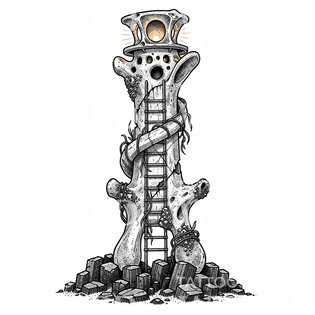 Bone Lighthouse Ladder Tattoo Design
