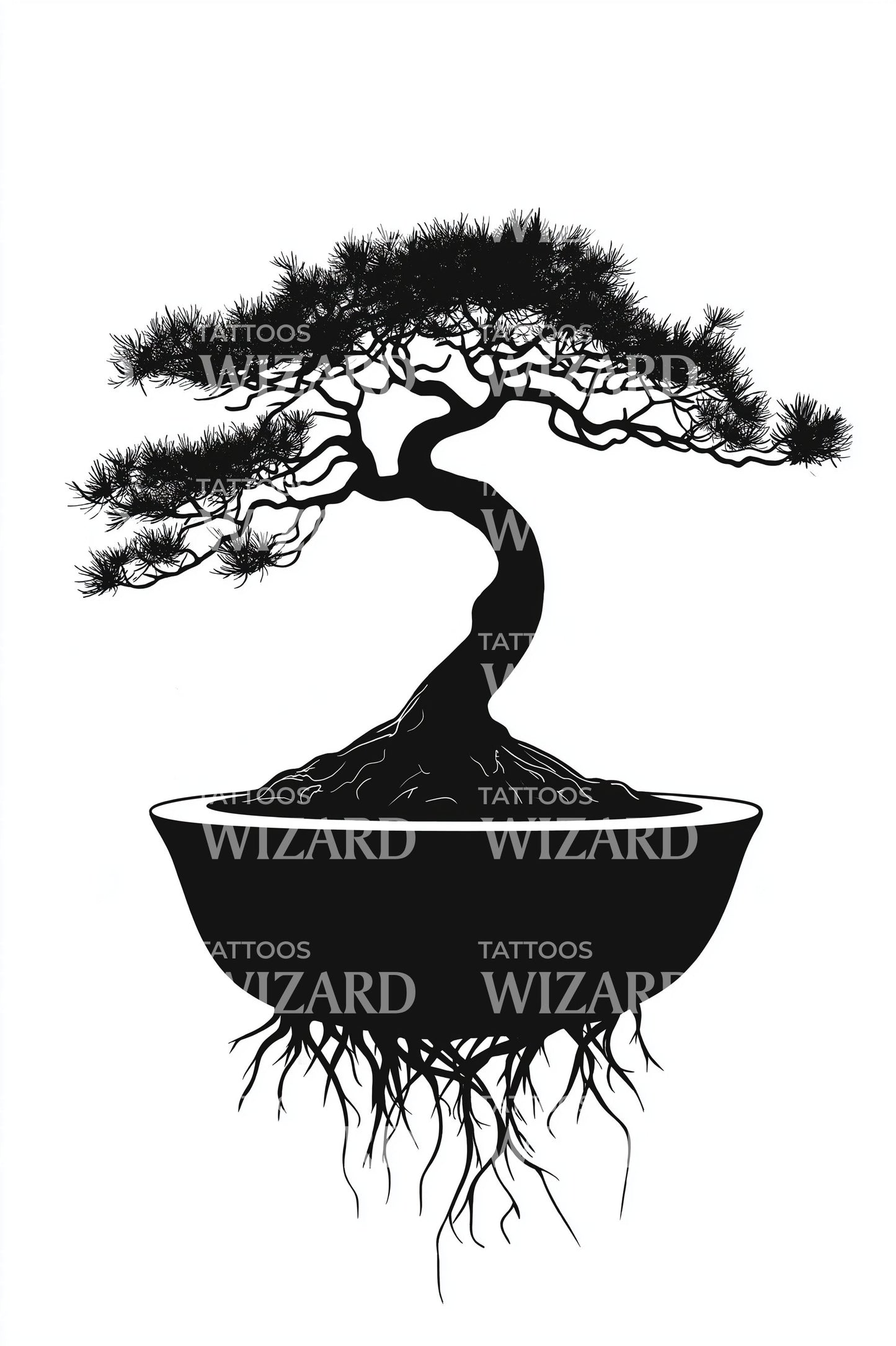 Bonsai Tree Silhouette Tattoo Design
