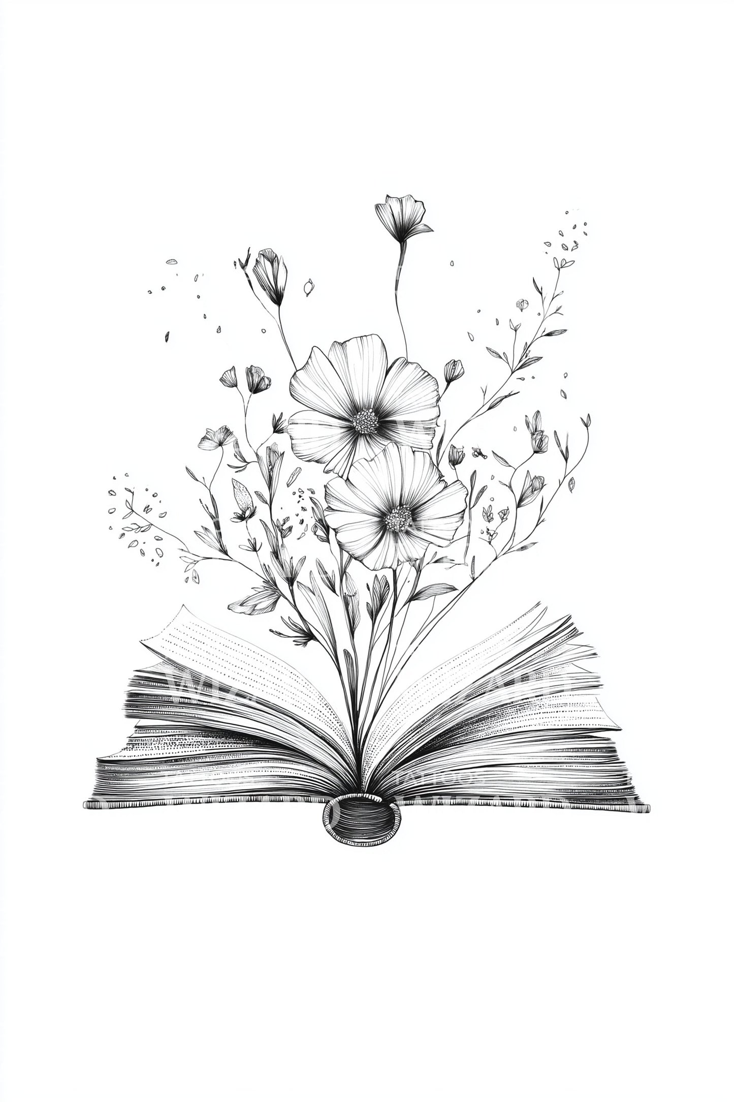 Book Bloom Bouquet Tattoo Design