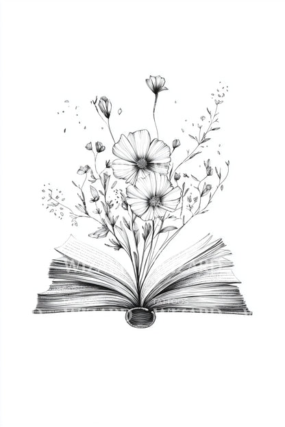 Book Bloom Bouquet Tattoo Design