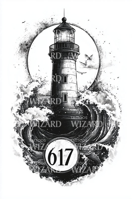 Boston 617 Harbor Light Tattoo Design