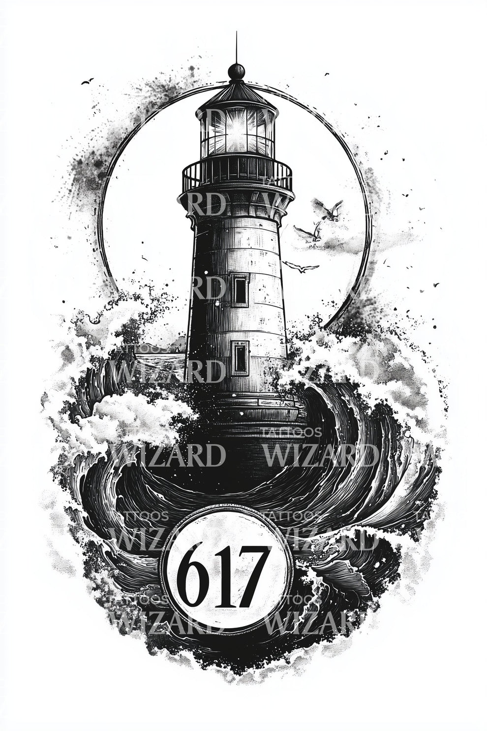 Boston 617 Harbor Light Tattoo Design – Tattoos Wizard Designs