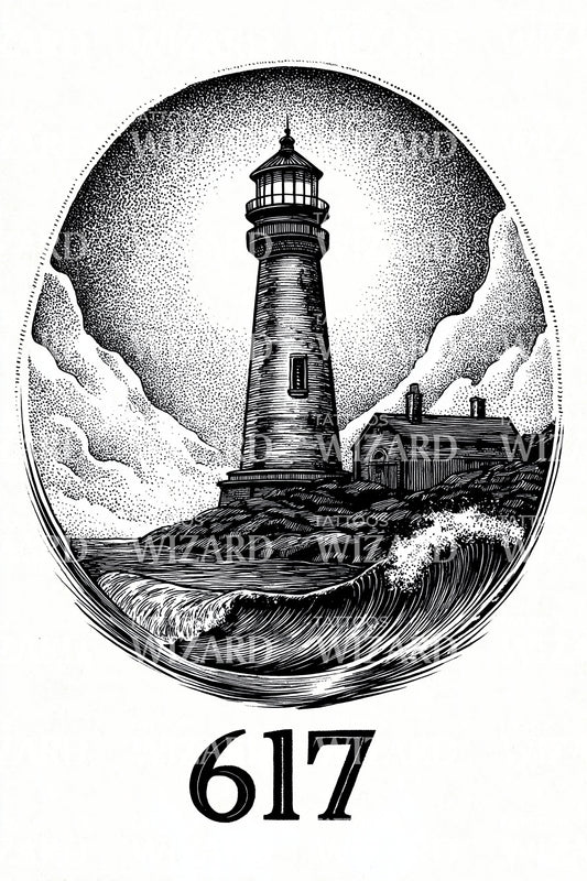 Boston 617 Lighthouse Tattoo Illustration