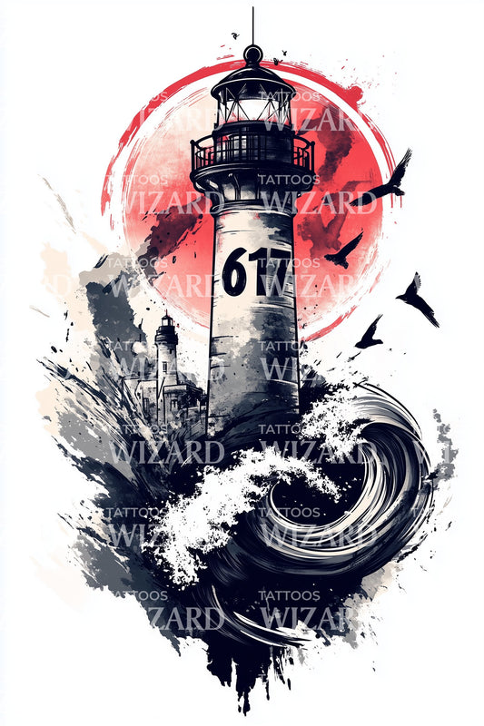 Boston 617 Sunrise Lighthouse Tattoo Idea