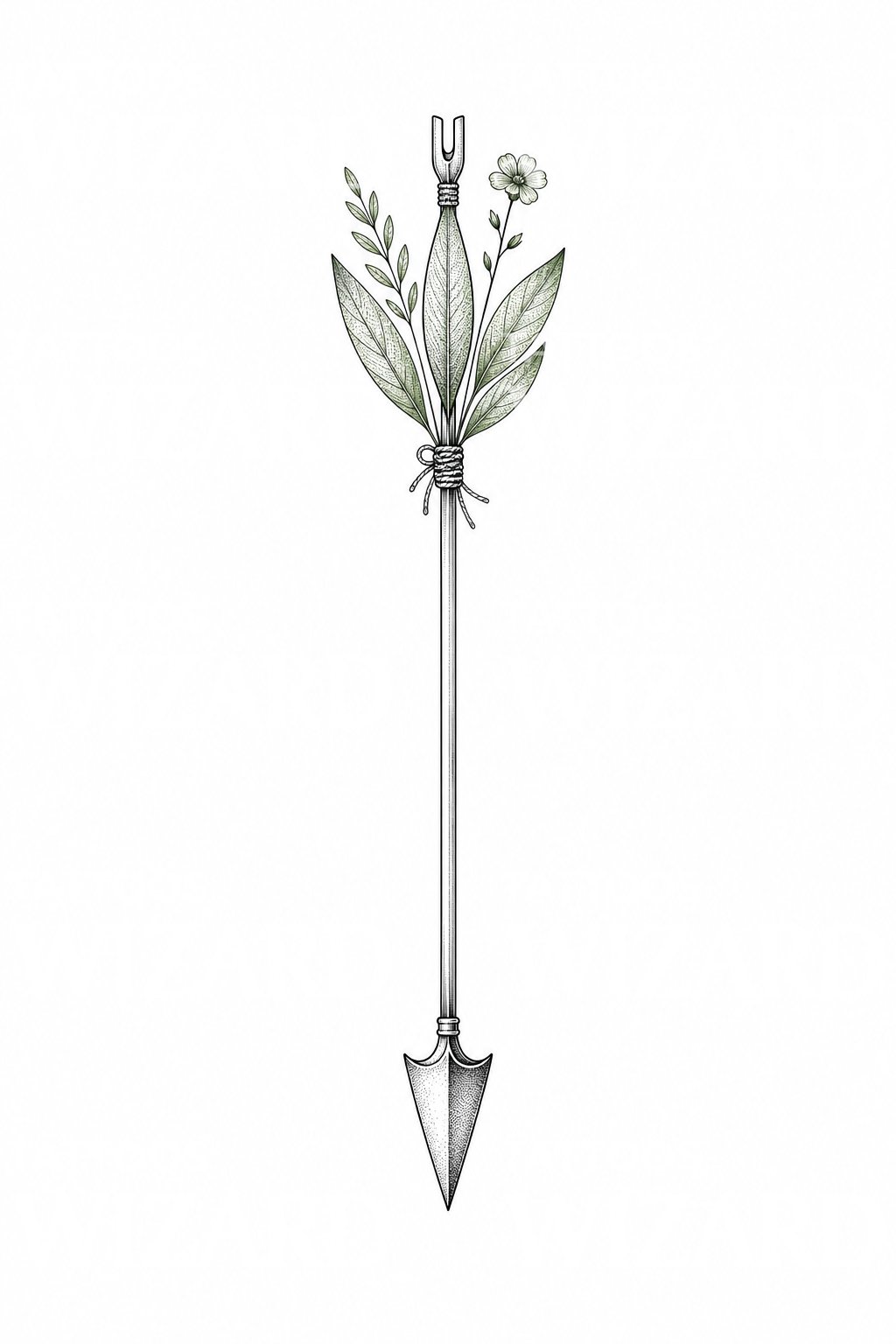 Design tetování botanické šipky v jemné lince